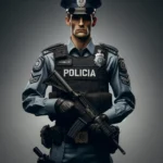 A imagem foi criada para representar um policial militar da Polícia Militar do Rio Grande do Norte (PMRN), destacando o uniforme oficial e a postura profissional associada ao papel na segurança pública do estado.